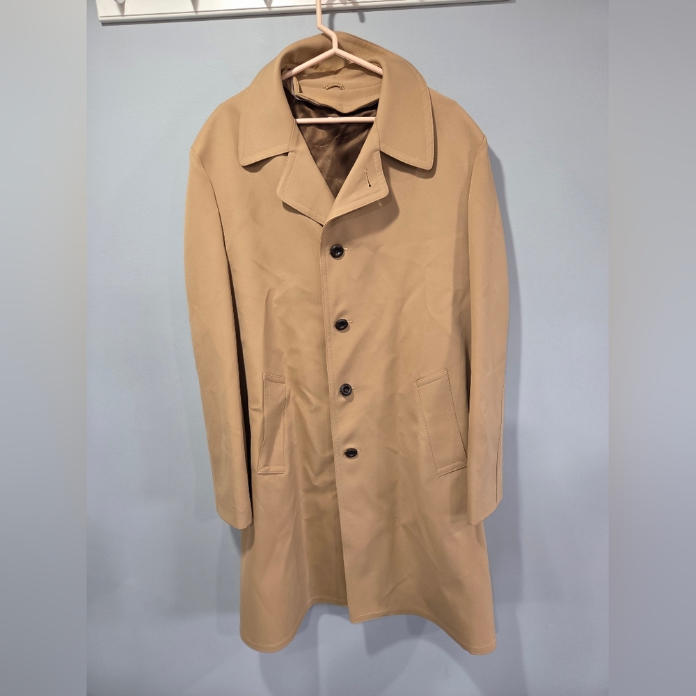 Vintage Trench Coat Rain Jacket Crownwear All Weather Lined Tan Size 44 X-Long